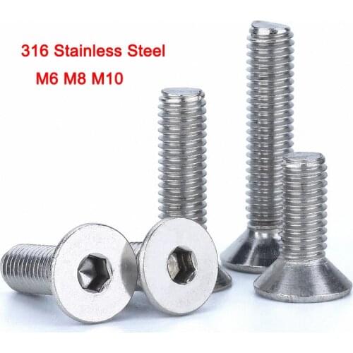 A4 316 Stainless Steel DIN7991 Hex Socket Countersunk Head Cap Screw Marine Grade Allen Bolts M6 M8 M10 Length 8-100mm