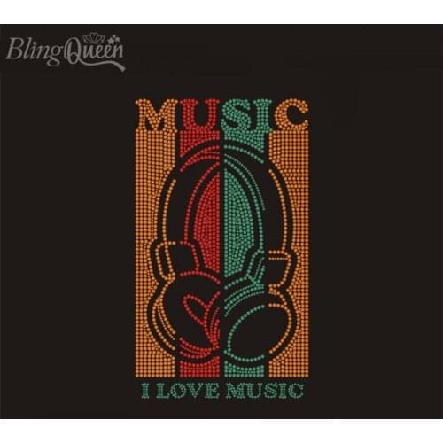 BlingQueen 25PCS/LOT I Love Music Rhinestones Motif Iro On Rhinestone Applique Hot Fix Rhinestone Transfer