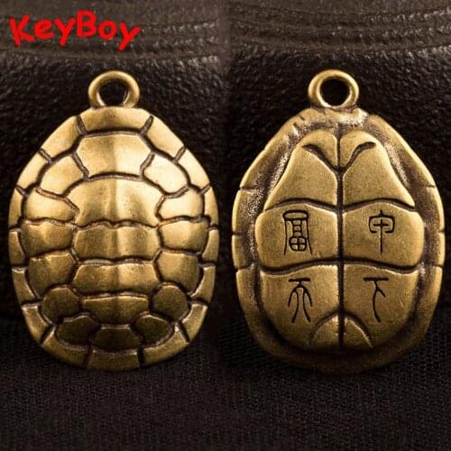 Pure Copper Mythical Animals Turtle Shell Auspicious Lucky Pocket Keychain Pedants Jewlery Chinese Feng Shui Key Chains Hangings