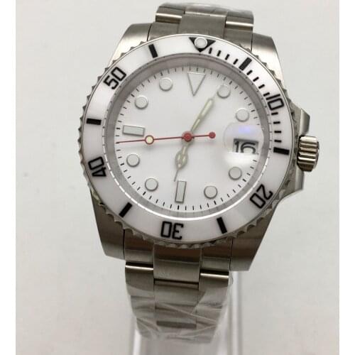 40mm White Dial Japan NH35 Mechanical Automatic Watch Mens Sapphire Glass Ceramic Bezel Steel Band