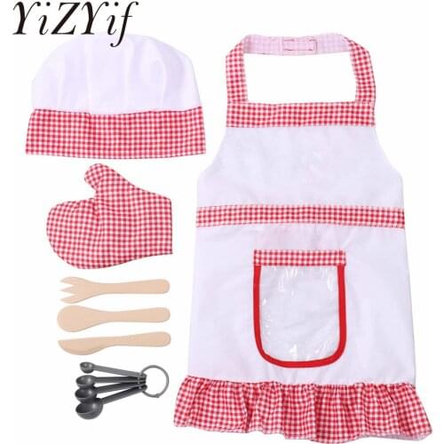Kids Chef Set Halloween Party Cosplay Chef Costume Accessory Cooker Hat Apron Glove Set Children Birthday Gift Kids Pretend Toys