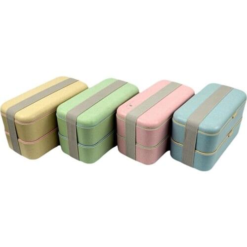 Environmental Friendly Japanese Double-decked Lunch Box Wheat Straw Lunch Box Degradable Lunch Box