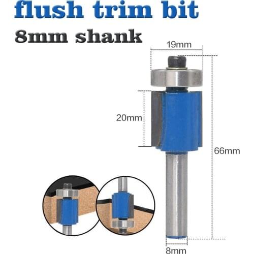 1" Height X 3/4" Diameter Flush Trim Router Bit - 8" Shank
