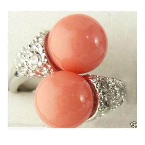 Hot selling>@@ Wholesale price 16new ^^^^Jewelry Double Pink Coral Bead Ring Size 7# 8# 9# -Bride jewelry free shipping
