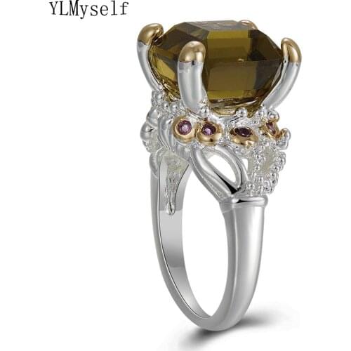 Big Square Brown Coffee Cubic Zirconia Ring 2 tone plate Luxury Jewellery Beautiful Finger Rings Female Jewelry gifts