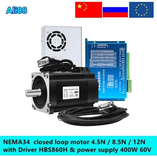 Nema 34 12N.m 8.5N.m 4.5N.m Closed Loop Stepper Motor Kit Servo Driver HBS860H + 86HB250 86 2 Phase Stepper Motor + Coding Line