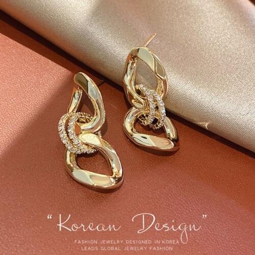 Korean Fashion Luxury Shiny Gold Color Drop Earrings For Women New 2021 Anomaly Rounds Rhinestone Earrings Jewelry Gift Party