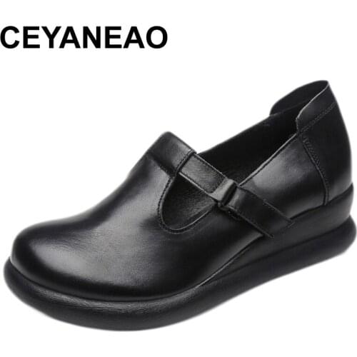 CEYANEAO First Layer Cowhide Platform Sneaker Woman Shoes Casual Platform Thick Bottom Women Casual Round Toe Sandals