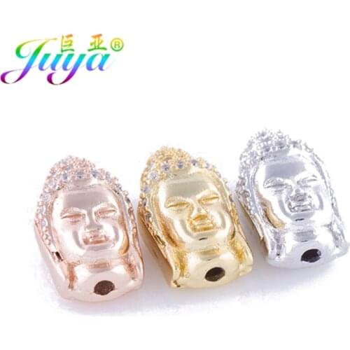 Micro Pave Zircon Crystal Religious Beads Buddha Head Metal Charm Beads For Women Men Natural Stones Beadwork Jewelry Making