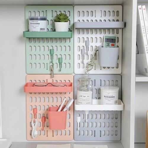 Wall-Mounted Storage Rack DIY Multiple Hole Board Shelf Perforation Finishing Storage Organizer Self-adhesive Sundries Shelves