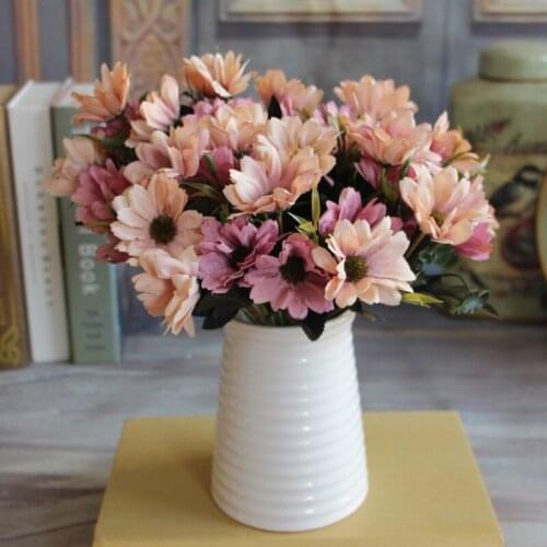 Cheap 1pcs/10 Heads European Style Ribbon Simulation Daisy Silk Flower Bouquet Four Seasons Chrysanthemum Wedding Decorative