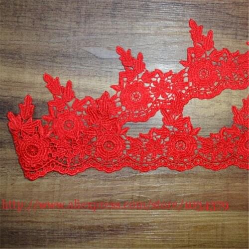 Delicate 1Yard Red Ivory White Wedding Flower Venice Lace Trim Polyester Applique Sewing Trims Craft 8.5cm LW0016