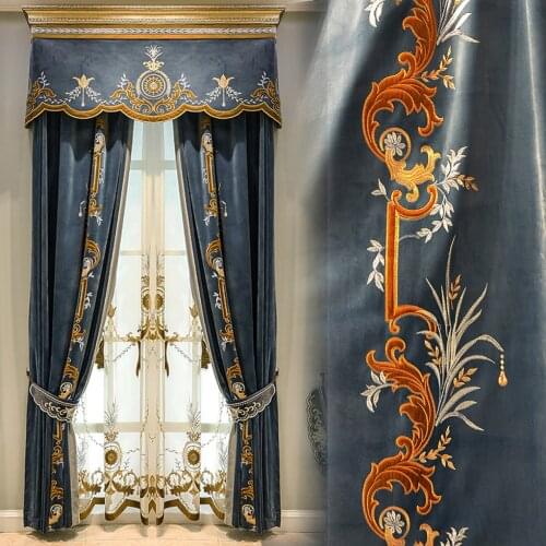 New high-end European villa embroidered curtain flannel embroidered fabric products customized living room high window curtain