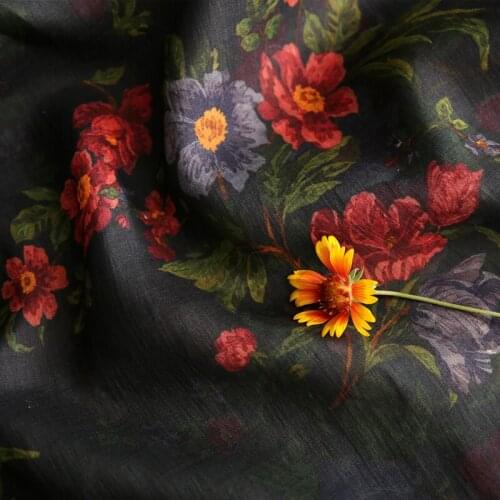 [Poetic] Retro Chinese Style Printed Ramie Cheongsam Fabric Robe Clothing Designer Dress Cloth