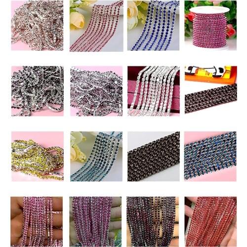 10M 23 Color Transparent Rhinestone Chain SS6 2/SS8 2.5/SS10 2.8 SS12 3mm For DIY Craft artesanato Sewing Clothes Accessories