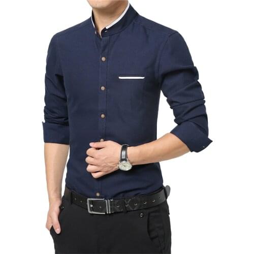 Autumn Men Shirt Fashion Casual Stand-Up Collar Slim Fit Solid Color Long Sleeve Shirt Korean Business Dress Shirts Clothes