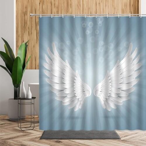 Wings Pattern Shower Curtain White Feather Bathroom Decor Cartoon Creative Backdrop Wall Cloth Waterproof Curtains For Girl Gift