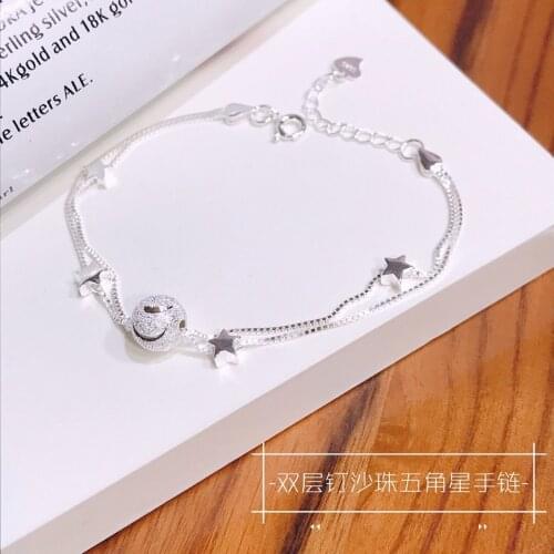 S925 Sterling Silver 925 Original Fine Chain Link Romantic Bracelets Starry Twine Jewelry Embrace Frosted Ball Pentagram Star