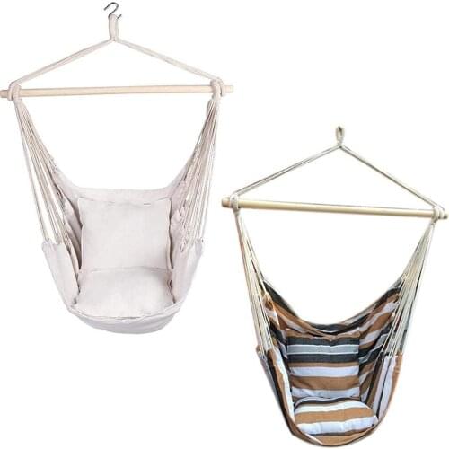 Garden Hammock Hanging Lazy Chair Swing Seat With Cushion Pillow Indoor Outdoor Furniture Hanging Rope Chair Swing Travel Campin