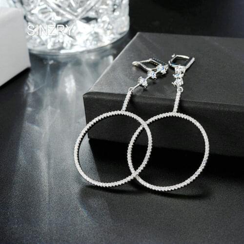 Sinzry elegant clear cut Cubic Zirconia circle Dangle Earrings trendy CZ party earrings for women bridal jewelry accessory