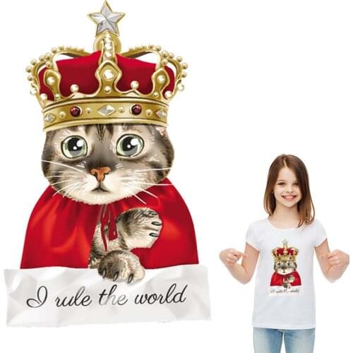 Cool Cat Iron On Transfer Bags Shoes Stickers Washable Eco-Friendly Stripe Diy T-Shirt Clothing Stickers Heat Transfer