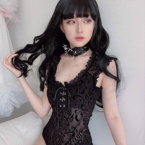 Yangelo Sexy Lace Bodycon Bodysuit Women Gothic Streetwear Mesh Hollow Out Patchwork Sleeveless Bodysuit Female Black Body Party