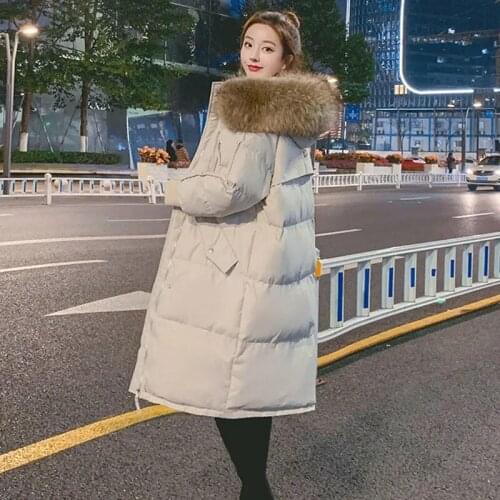 Womens Down Cotton Jacket 2021 New Winter Parkas Woman Jacket Long Coat Big Fur Collar Hooded Padded Cotton Parka Jacket Female