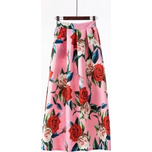 2021 Summer Fashion Plus Size Floral Long Skirts Women Empire Waist Elastic Vintage Maxi Skirt with Pockets Party Chic Printed
