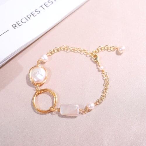 DAIMI 3-12mm Natural Baroque Pearl Bracelet Copper Gold Plated Bracelet For Women