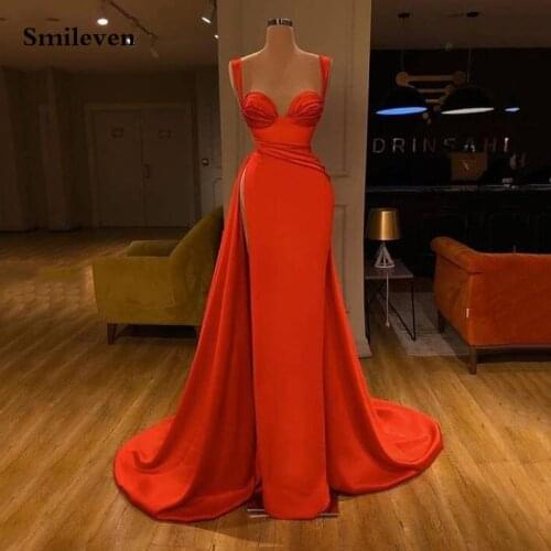 Smileven Orange Sweetheart Neckk Mermaid Formal Evening Dress Longo Prom Dresses High Side Split New Arrival Celebrity Dresses