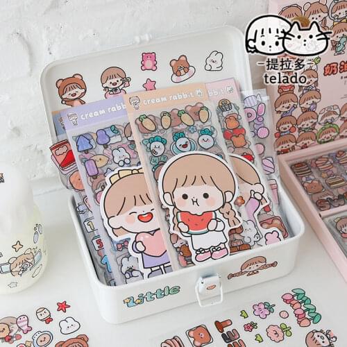 10Sheets Kawaii Milk Rabbits Cartoon Decorative Girls Stickers For Scrapbooking Cell Cover Diary Student Stationery Cups Album