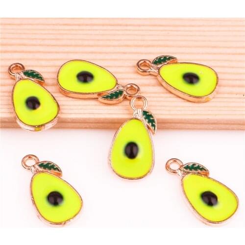 20pcs 18*9mm Alloy Enamel Drop Oil Small fresh Avocado fruit golden Pendant Findings Charms for DIY Necklace Accessories Making