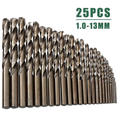 25pcs Cobalt M35 HSS Twist Drill Bit 1.0-13mm Metal Hole Drilling Drill Bits Set For Bench Drill /hand Drill Chucks