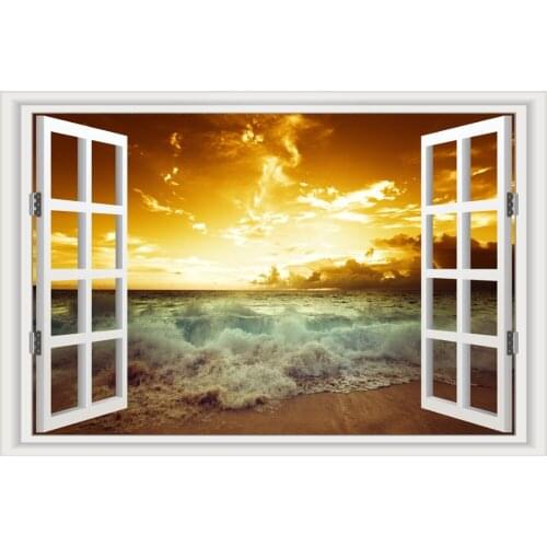 5D DIY Diamond Painting sunset beach Window Diamond Embroidery Full square round Diamond Cross Stitch wall Picture Scenery