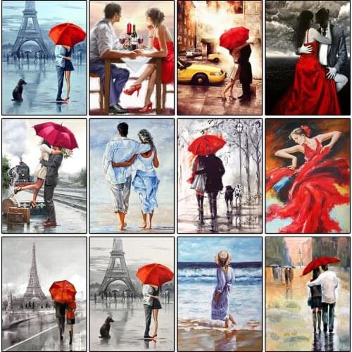5D Diamond Painting Lovers Under Red Umbrella Full Square/Round Rhinestone Portrait Diamond Embroidered Mosaic Home Decoration