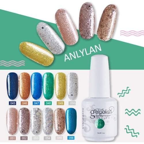 ANLYLAN 15ml Glitter UV Gel Nail Polish Glitter Sequins Soak Off UV Gel Varnish Colorful Nail Gel Polish DIY Nail Art Polish