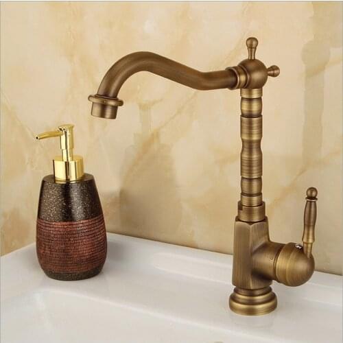 Antique Brass Kitchen Faucet 360 Swivel Bathroom Basin Sink Mixer Tap Hot and Cold Water Mixers