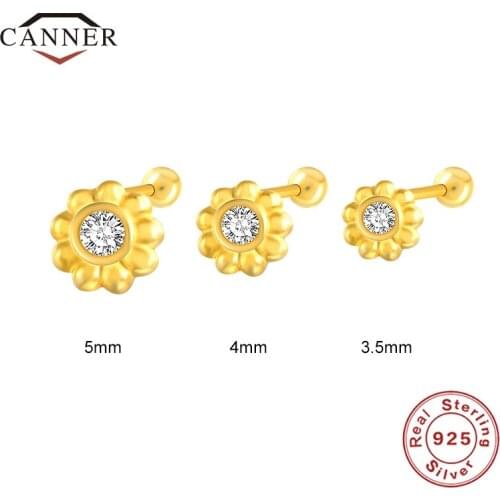CANNER 1 Pair 3.5/4/5mm Small 925 Sterling Silver Zircon Stud Earrings for Women Piercing Earring Jewelry Pendientes Plate 925