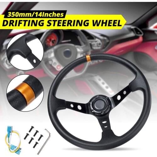 Car Racing Steering Wheel Drift Auto Sports Universal Steering Wheels 14 inch 350mm PU & Aluminum Deep Corn Dish Modified Parts