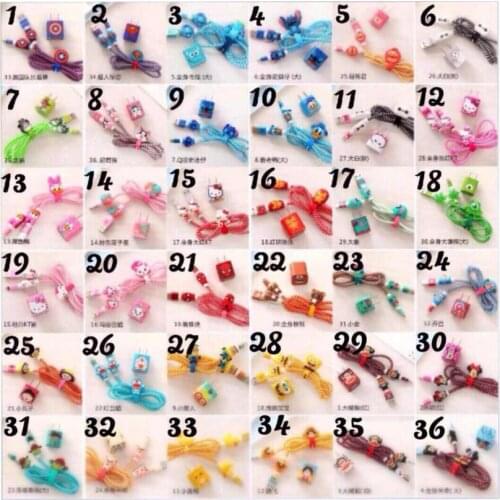 FreeShip 10 Set USB Cable Earphone Protector Cable Winder Cartoon stickers USB Charger cable cord protector For iphone 5 5S 6 6s