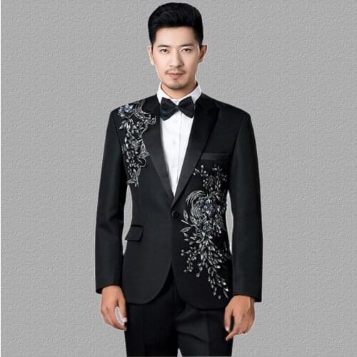 Sequins blazer men suits designs jacket mens stage costumes for singers clothes dance star style dress punk rock masculino black