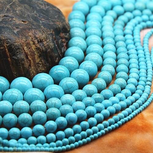 Natural turquoise loose beads 4-16mm semi-precious stones green pine beads make necklace DIY bracelet 39cm