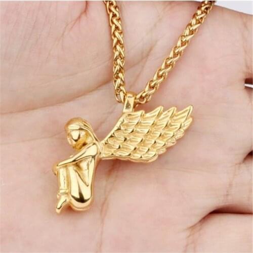 Jewelry Dropshipping Hip Hop Angel Pendants Necklaces For Women Men Gold Silver Color Titanium Stainless Steel Chain Necklace