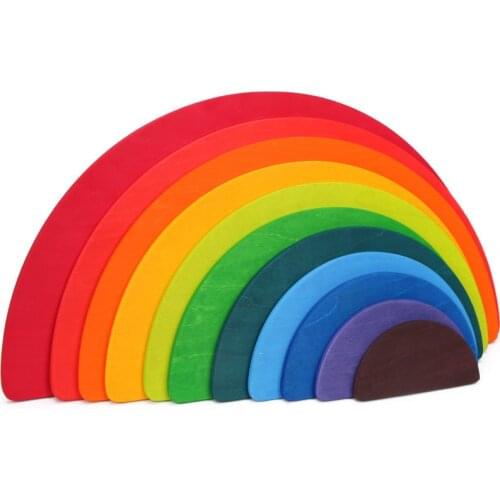 Wooden Rainbow Rectangle Stacker Toys Rainbow Building Blocks Board Set for Kids 11Pcs Semicircle Rainbow Stacking Puzzle