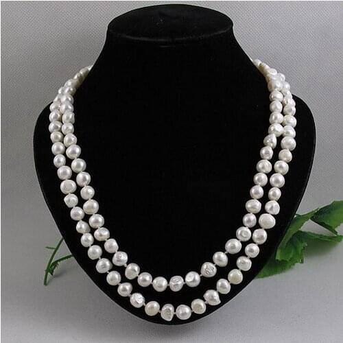 120cm Long Pearl Necklace AA 8-9MM White Color Genine Freshwater Pearl Necklace Baroque Pearl Jewellery Big Size Pearl