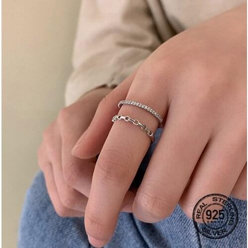 Double-layer Zircon Opening Adjustable Rings S925 Silver For Women New Trendy Korean Hot Fashion Student Daily Jewelry INEFFA