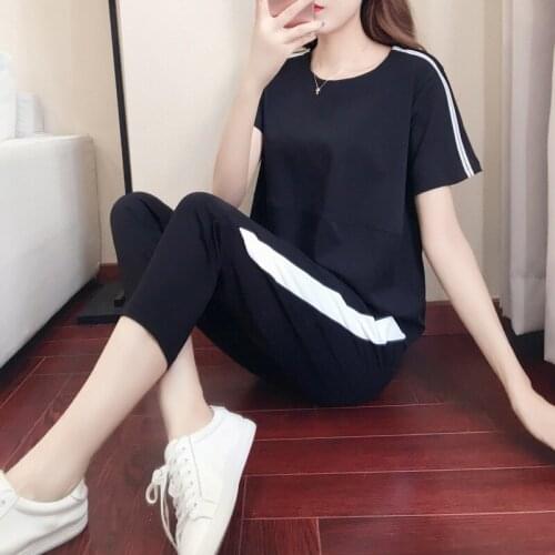 Hot style summer new womens casual leisure suit womens spring and autumn 2018 short sleeve pants fashion two-piece LQ0127