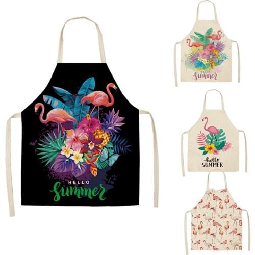 Hongbo 1 Pcs Flamingo Pattern Kitchen Aprons Woman Adult Kids Cotton Linen Bibs Home Cooking bbq Apron Cleaning Accessory