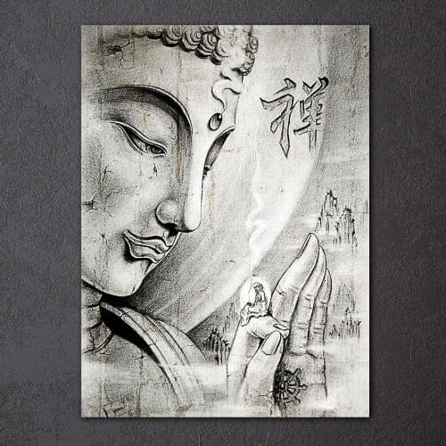 Artistic Print Drawing Art Picture Buddhist Zen Buddha Poster Frame Oil Painting Decoration Canvas Decor for Home Room