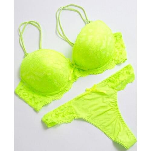 New Fashion Candy colors Lingerie Bra Set Lace Bra and Panty Push Up Women Underwear Sets Underwire Bralette Sexy Thong 3/4 Cup